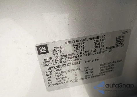 2018 GMC Acadia Slt-1 z USA, uszkodzony, nr VIN 1GKKNULSXJZ113941